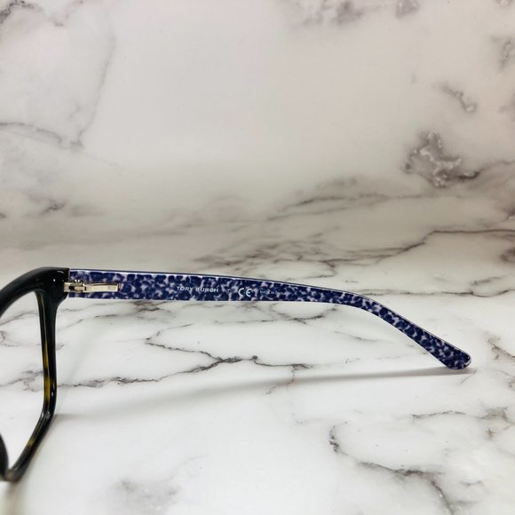 Tory Burch Rectangle Brown Tortoise And Navy Blue Eyeglasses Glasses Frames NWOT - Picture 7 of 12